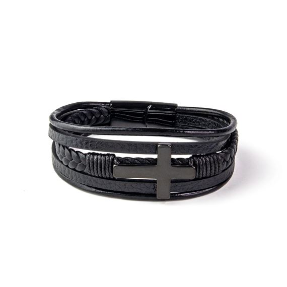 LEATHER MULTI-BAND CROSS BRACELET